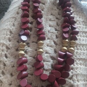 Chic Maroon and Gold Beaded Necklace